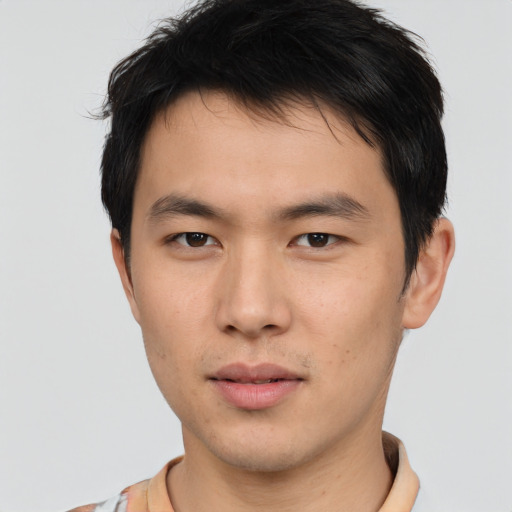 Neutral asian young-adult male with short  brown hair and brown eyes