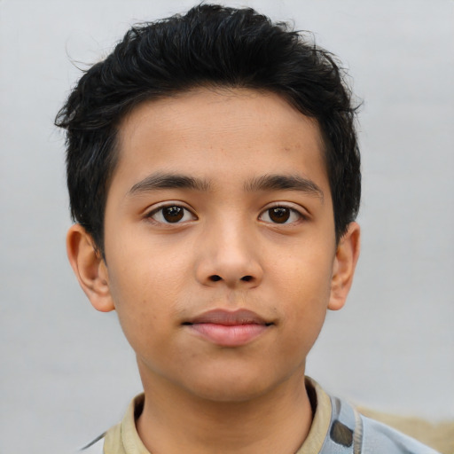 Neutral asian child male with short  brown hair and brown eyes