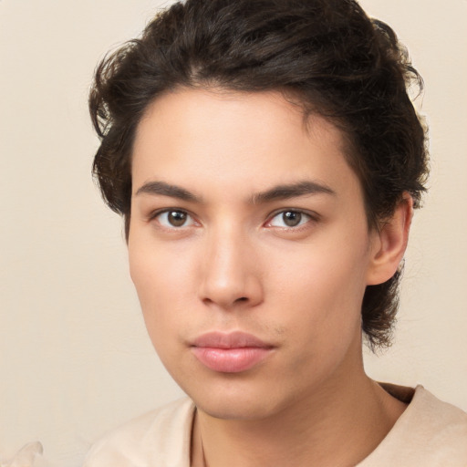 Neutral white young-adult male with medium  brown hair and brown eyes