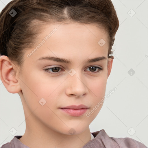 Neutral white child female with short  brown hair and brown eyes