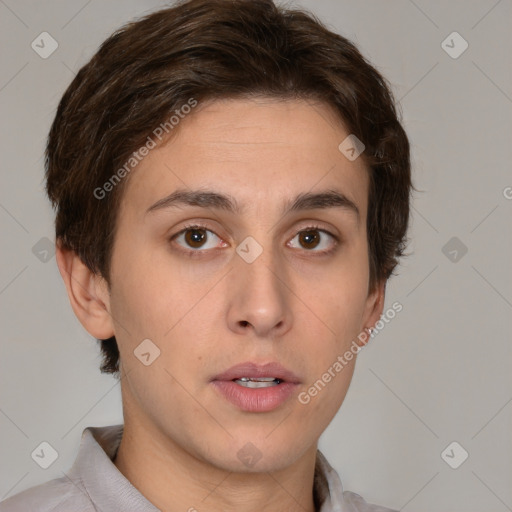 Neutral white young-adult male with medium  brown hair and brown eyes