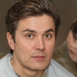 Neutral white adult male with short  brown hair and brown eyes