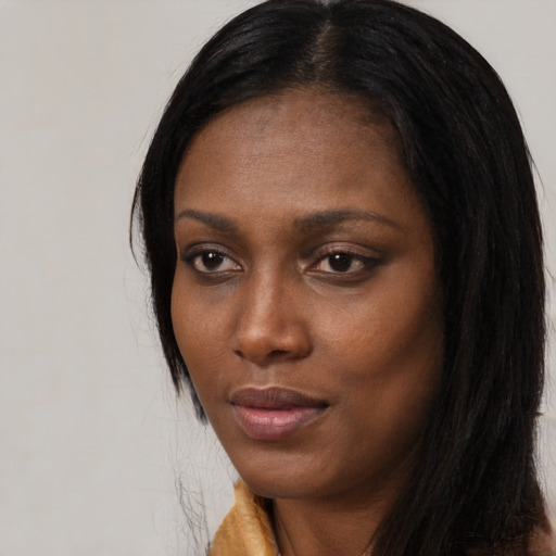 Neutral black young-adult female with long  black hair and brown eyes