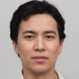 Neutral asian young-adult male with short  brown hair and brown eyes