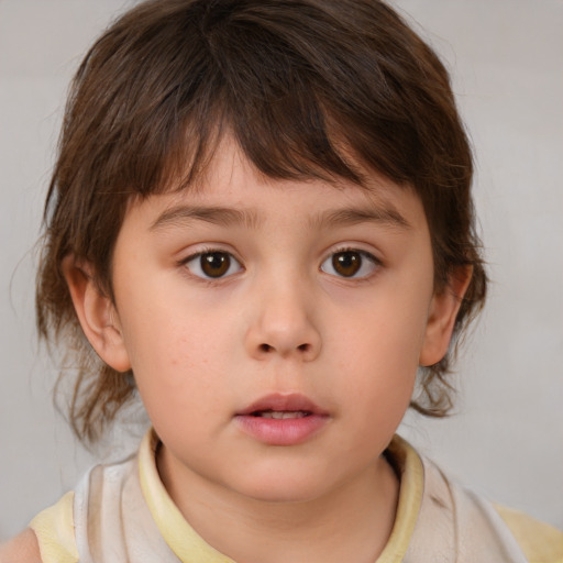 Neutral white child female with medium  brown hair and brown eyes