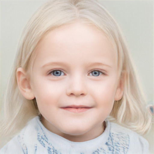 Neutral white child female with medium  blond hair and blue eyes