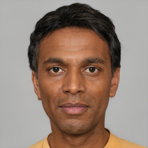 Neutral asian adult male with short  black hair and brown eyes