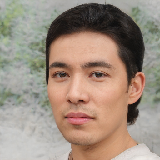 Neutral white young-adult male with short  black hair and brown eyes