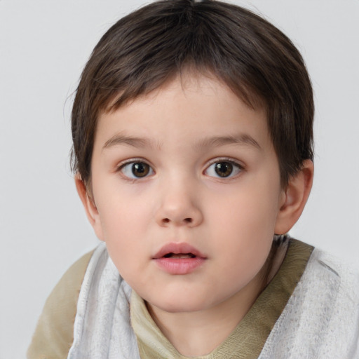 Neutral white child female with short  brown hair and brown eyes