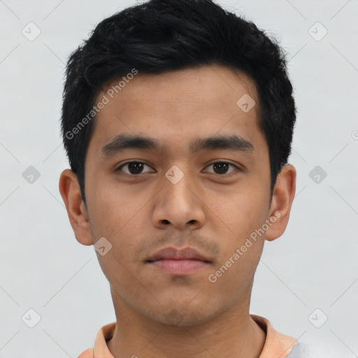 Neutral asian young-adult male with short  black hair and brown eyes