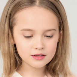 Neutral white child female with long  brown hair and brown eyes