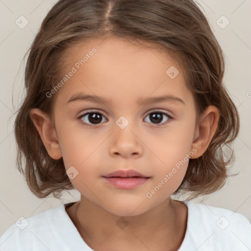 Neutral white child female with medium  brown hair and brown eyes