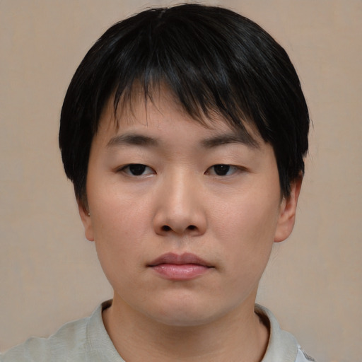 Neutral asian young-adult male with short  brown hair and brown eyes