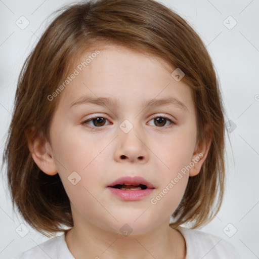 Neutral white child female with medium  brown hair and brown eyes