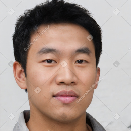 Neutral asian young-adult male with short  black hair and brown eyes