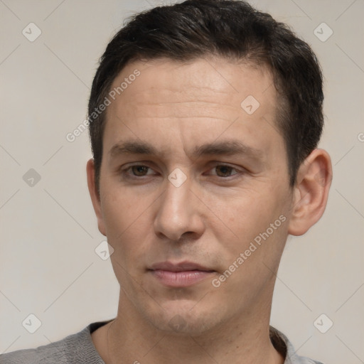 Neutral white adult male with short  brown hair and brown eyes