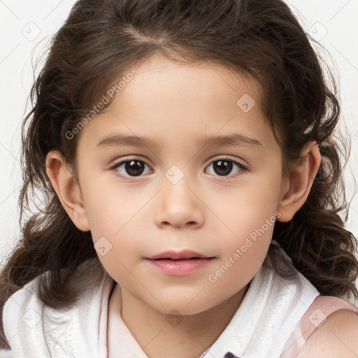 Neutral white child female with medium  brown hair and brown eyes