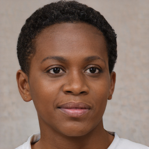 Neutral black young-adult female with short  brown hair and brown eyes