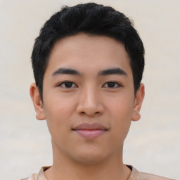 Neutral asian young-adult male with short  black hair and brown eyes