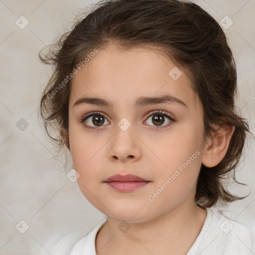 Neutral white child female with medium  brown hair and brown eyes