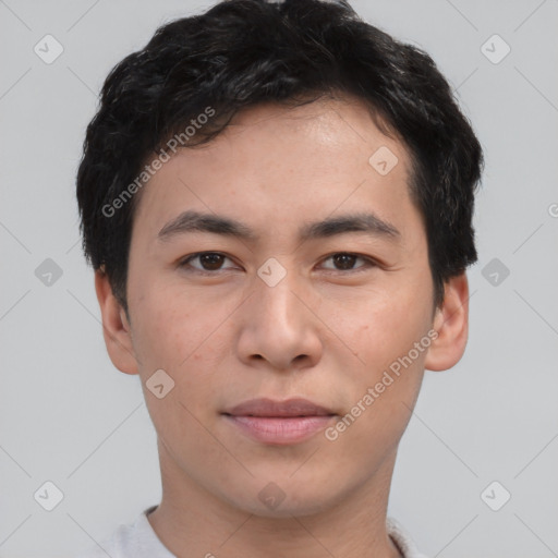 Neutral asian young-adult male with short  black hair and brown eyes