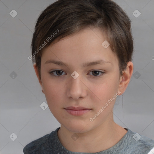 Neutral white child female with short  brown hair and brown eyes