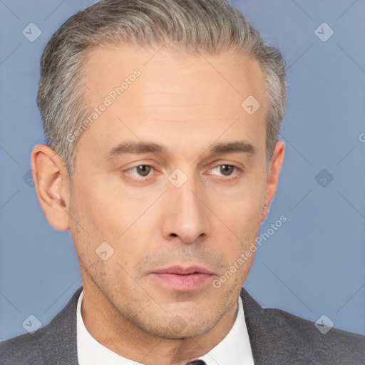 Neutral white adult male with short  brown hair and brown eyes