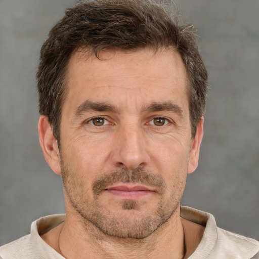 Neutral white adult male with short  brown hair and brown eyes