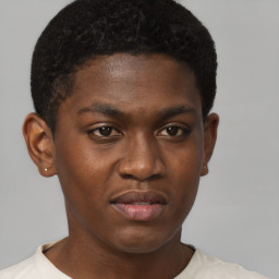 Neutral black young-adult male with short  brown hair and brown eyes