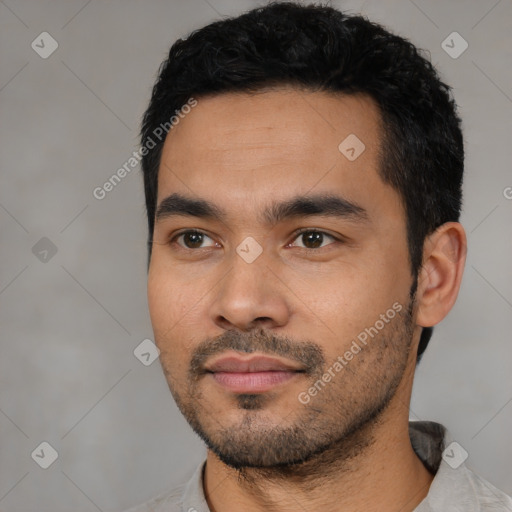 Neutral asian young-adult male with short  black hair and brown eyes