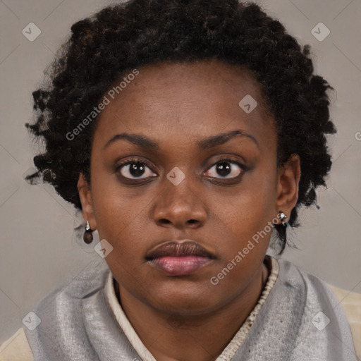 Neutral black young-adult female with short  brown hair and brown eyes