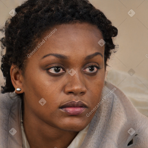 Neutral black young-adult female with short  brown hair and brown eyes