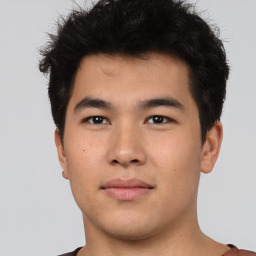 Neutral asian young-adult male with short  brown hair and brown eyes