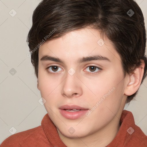 Neutral white young-adult male with medium  brown hair and brown eyes