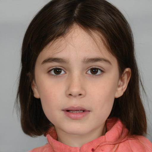 Neutral white child female with medium  brown hair and brown eyes