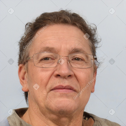 Neutral white middle-aged male with short  brown hair and brown eyes