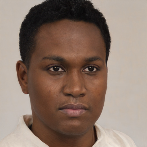 Neutral black young-adult male with short  brown hair and brown eyes