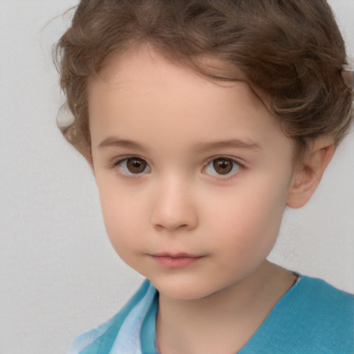 Neutral white child female with short  brown hair and brown eyes