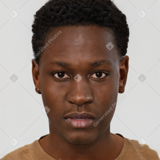 Neutral black young-adult male with short  brown hair and brown eyes