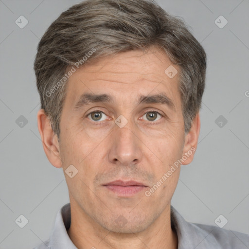 Neutral white adult male with short  brown hair and brown eyes