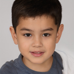 Joyful white child male with short  brown hair and brown eyes