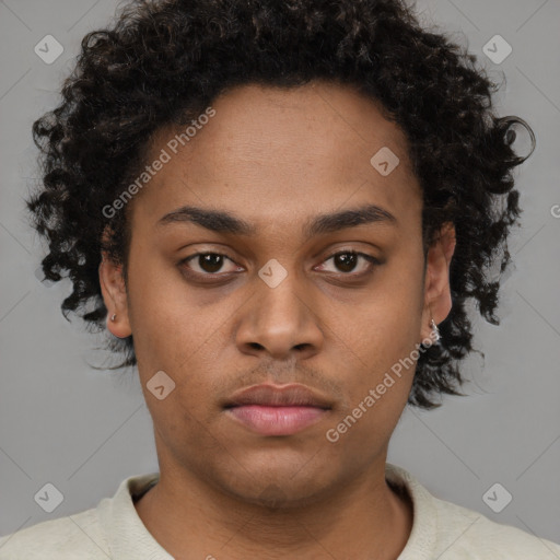 Neutral black young-adult male with short  brown hair and brown eyes