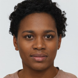 Neutral black young-adult female with short  brown hair and brown eyes