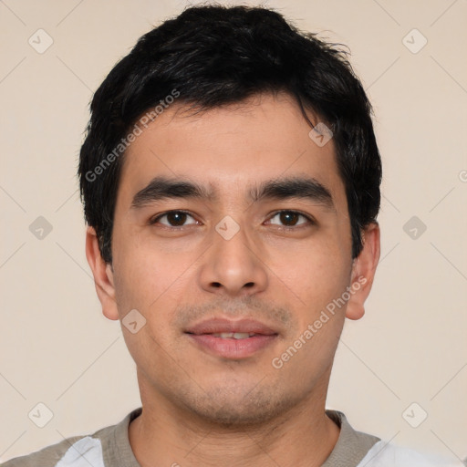 Neutral asian young-adult male with short  black hair and brown eyes