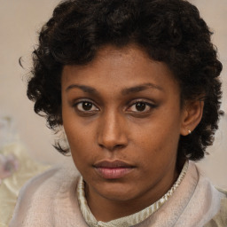 Neutral black young-adult female with short  brown hair and brown eyes