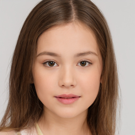 Neutral white child female with long  brown hair and brown eyes