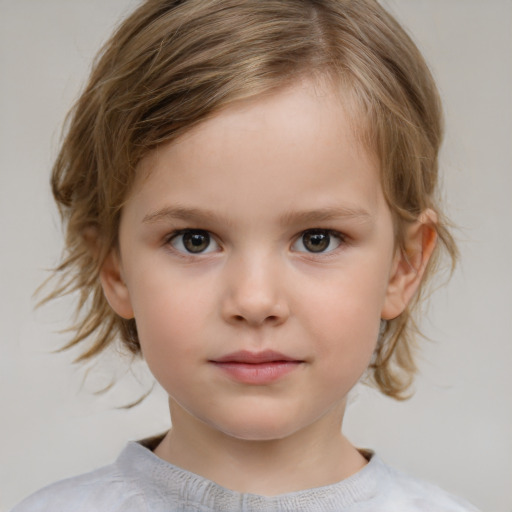 Neutral white child female with medium  brown hair and brown eyes