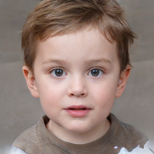 Neutral white child male with short  brown hair and grey eyes