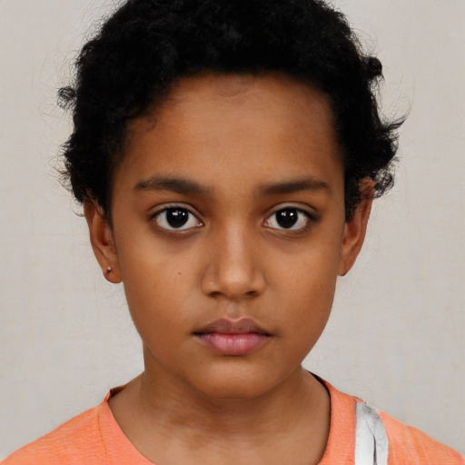 Neutral black child female with short  black hair and brown eyes