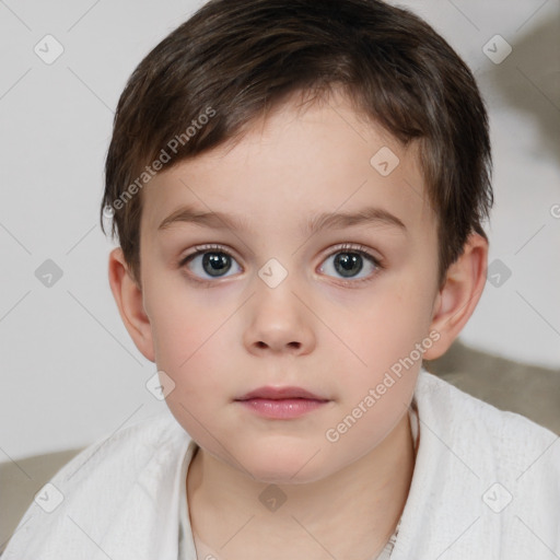 Neutral white child female with short  brown hair and brown eyes